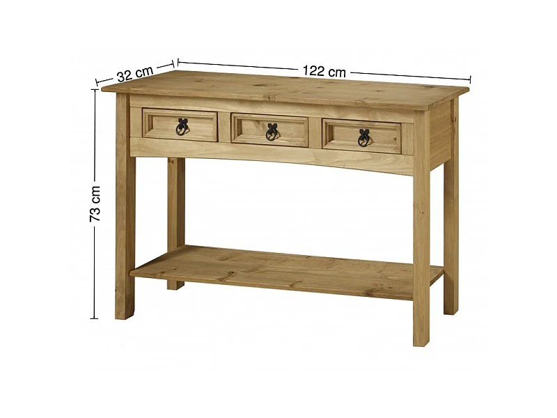 Mercers Furniture Corona 3 Drawer Console Table Hallway Stand Side Unit Solid Wood Pine Wooden with Mexican Styling