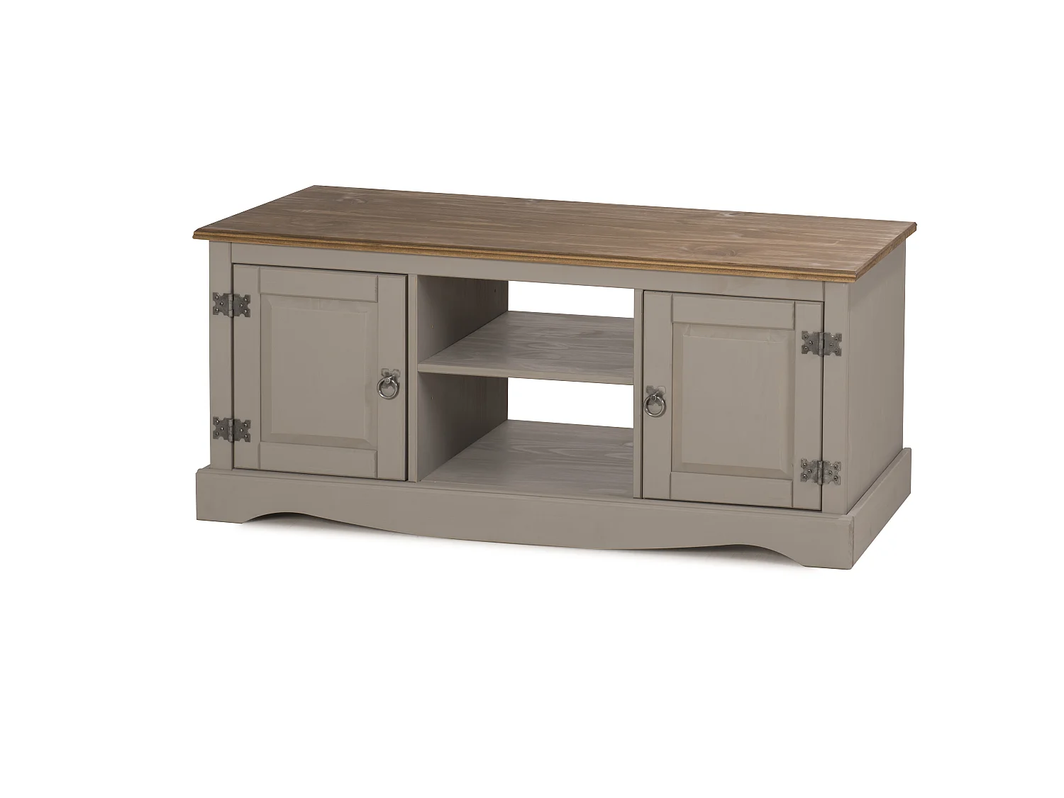 Mercers Furniture Corona Grey Wax 2 Door TV Cabinet Media Unit 1 Shelf  Television Stand Solid Wood Pine Wooden with Mexican Styling