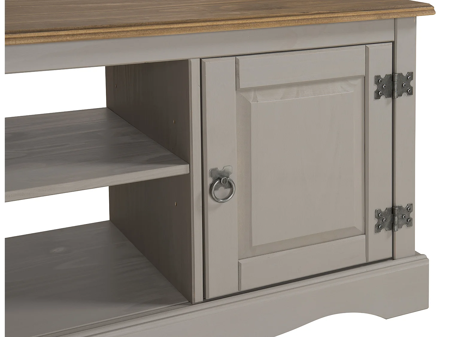 Mercers Furniture Corona Grey Wax 2 Door TV Cabinet Media Unit 1 Shelf  Television Stand Solid Wood Pine Wooden with Mexican Styling