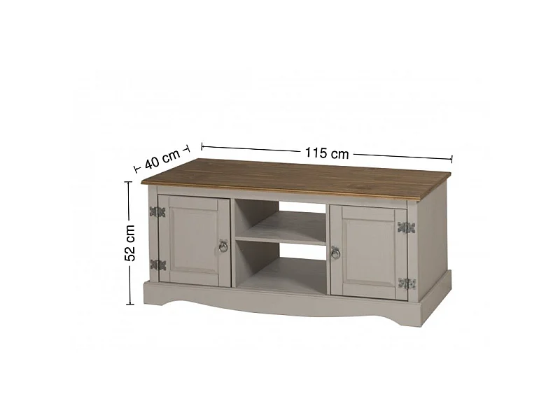 Mercers Furniture Corona Grey Wax 2 Door TV Cabinet Media Unit 1 Shelf  Television Stand Solid Wood Pine Wooden with Mexican Styling