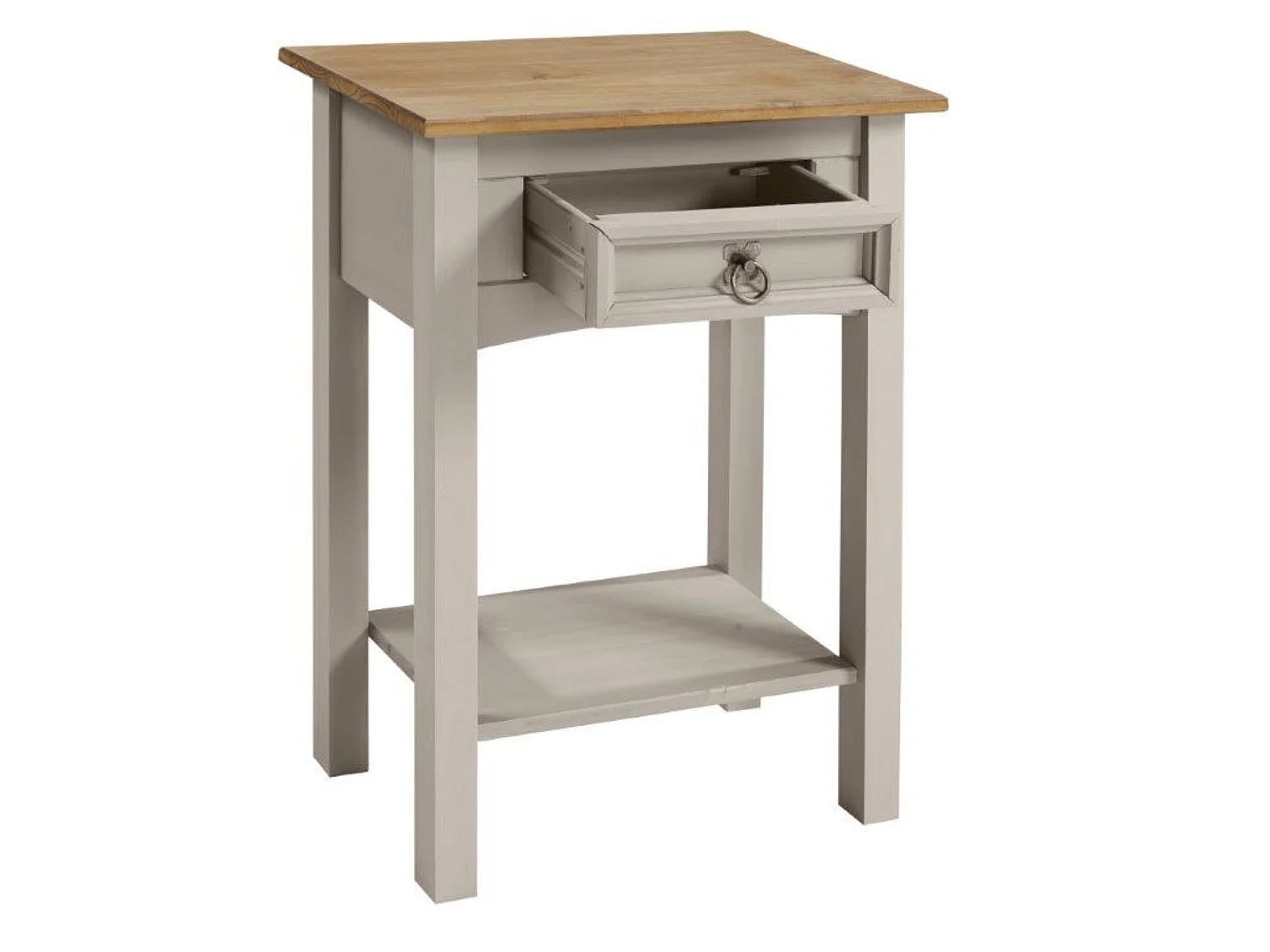 Mercers Furniture Corona Grey Wax 1 Drawer Console Table 1 Shelf Hallway Solid Wood Pine Wooden with Mexican Styling