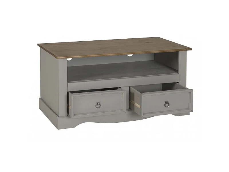 Mercers Furniture Corona Grey Wax Flat Screen TV Unit 2 Drawer Television Stand Wide Cabinet Solid Wood Pine Wooden with Mexican Styling