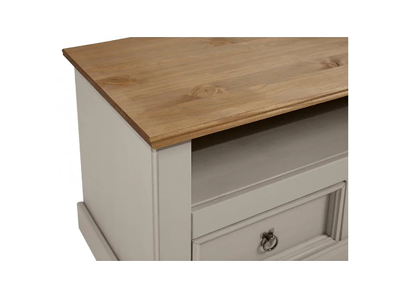 Mercers Furniture Corona Grey Wax Flat Screen TV Unit 2 Drawer Television Stand Wide Cabinet Solid Wood Pine Wooden with Mexican Styling