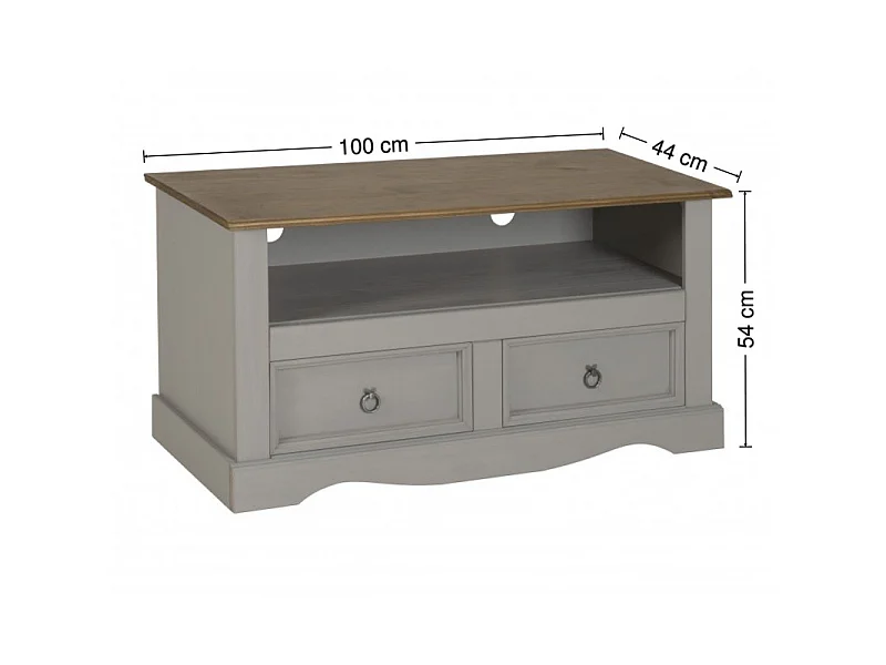 Mercers Furniture Corona Grey Wax Flat Screen TV Unit 2 Drawer Television Stand Wide Cabinet Solid Wood Pine Wooden with Mexican Styling