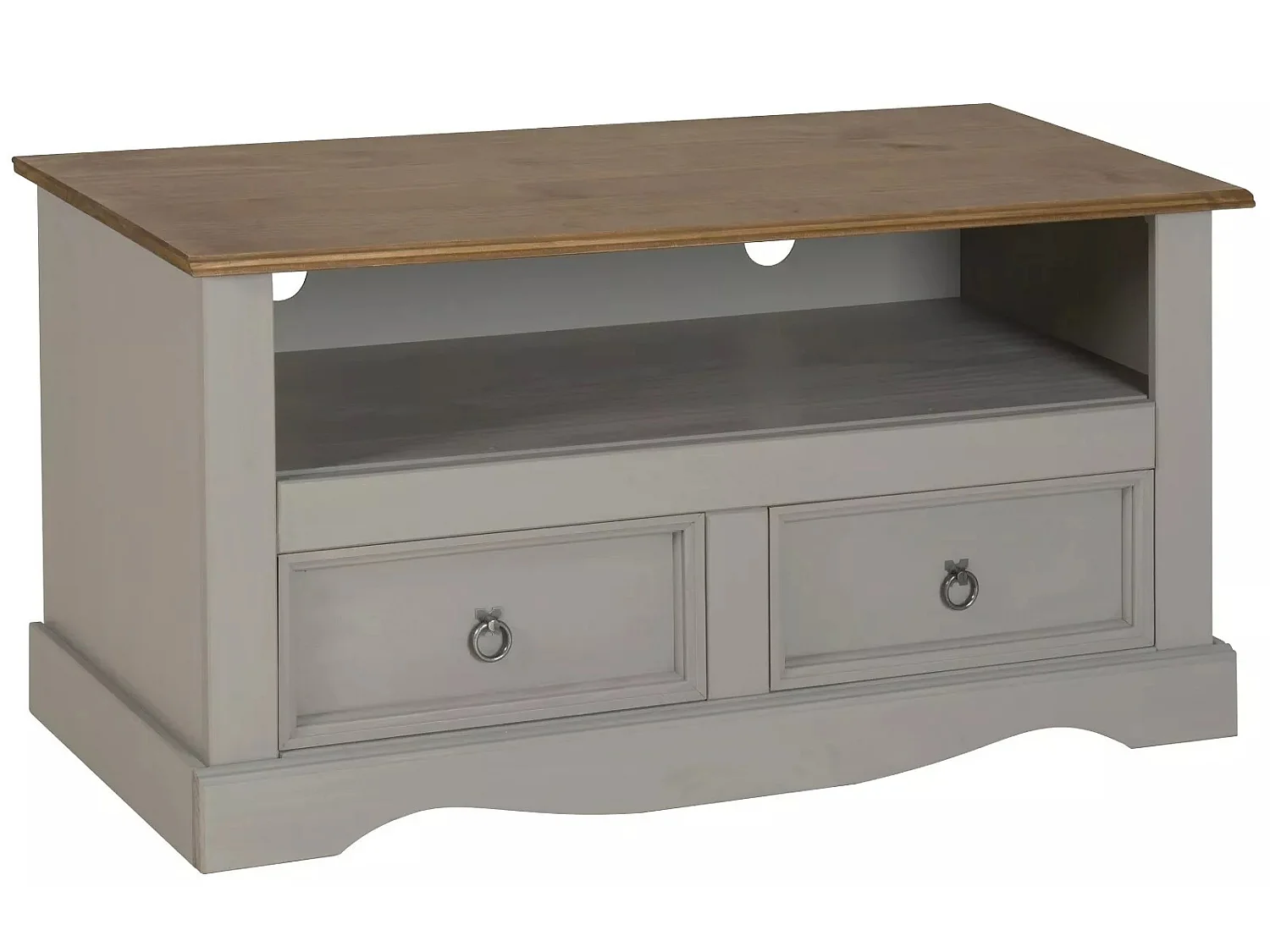 Mercers Furniture Corona Grey Wax Flat Screen TV Unit 2 Drawer Television Stand Wide Cabinet Solid Wood Pine Wooden with Mexican Styling