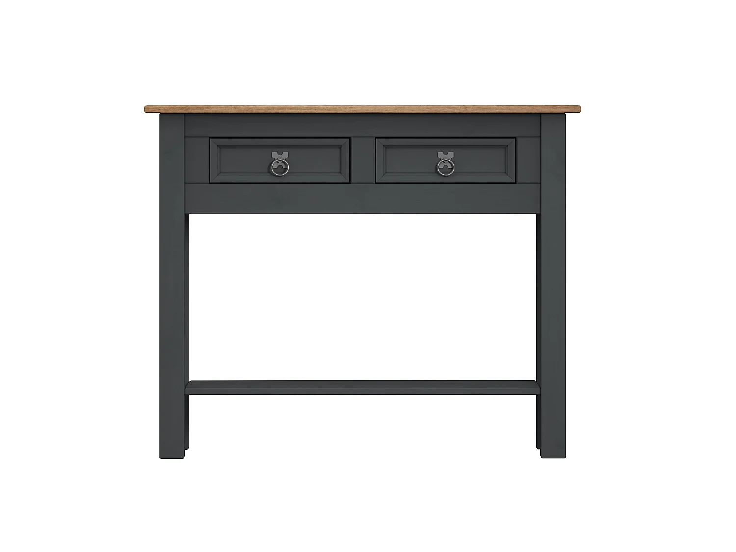 Mercers Furniture Corona Charcoal 2 Drawer Console Table 1 Shelf Hallway Stand Side Unit Solid Wood Pine Wooden with Mexican Styling Dark Grey