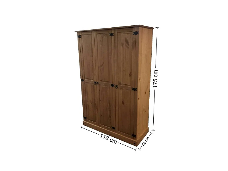 Mercers Furniture Corona Budget 3 Door Wardrobe Flat Top Triple Robe Solid Wood Pine Wooden with Mexican Styling