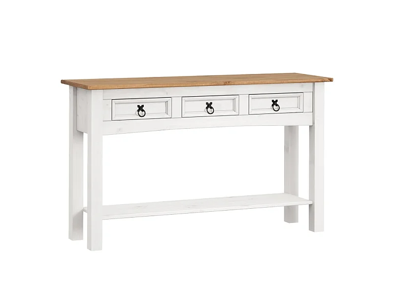 Mercers Furniture Corona White 3 Drawer Console Table 1 Shelf Hallway Side Unit Solid Wood Pine Wooden with Mexican Styling