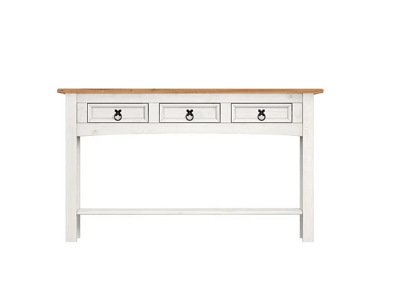 Mercers Furniture Corona White 3 Drawer Console Table 1 Shelf Hallway Side Unit Solid Wood Pine Wooden with Mexican Styling