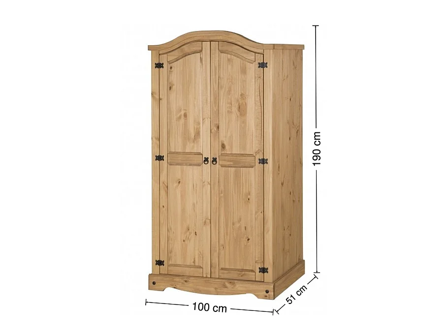 Mercers Furniture Corona 2 Door Arch Top Wardrobe Double Robe Solid Wood Pine Wooden Bedroom with Mexican Styling