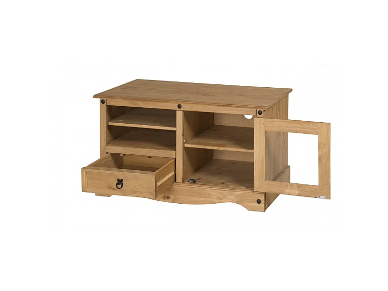 Mercers Furniture Corona Entertainment TV Unit Cabinet Stand 1 Drawer Glass Door Solid Wood Pine Wooden with Mexican Styling