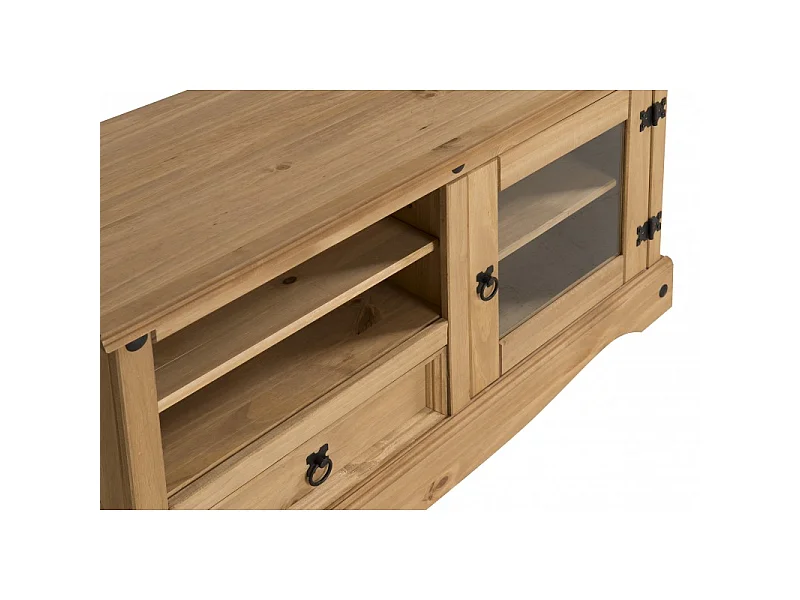 Mercers Furniture Corona Entertainment TV Unit Cabinet Stand 1 Drawer Glass Door Solid Wood Pine Wooden with Mexican Styling