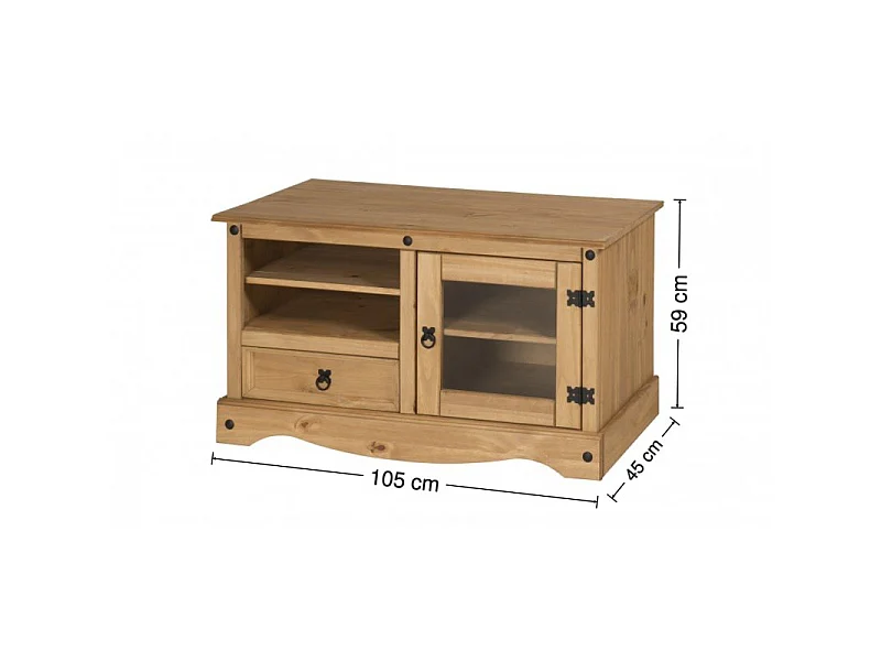 Mercers Furniture Corona Entertainment TV Unit Cabinet Stand 1 Drawer Glass Door Solid Wood Pine Wooden with Mexican Styling