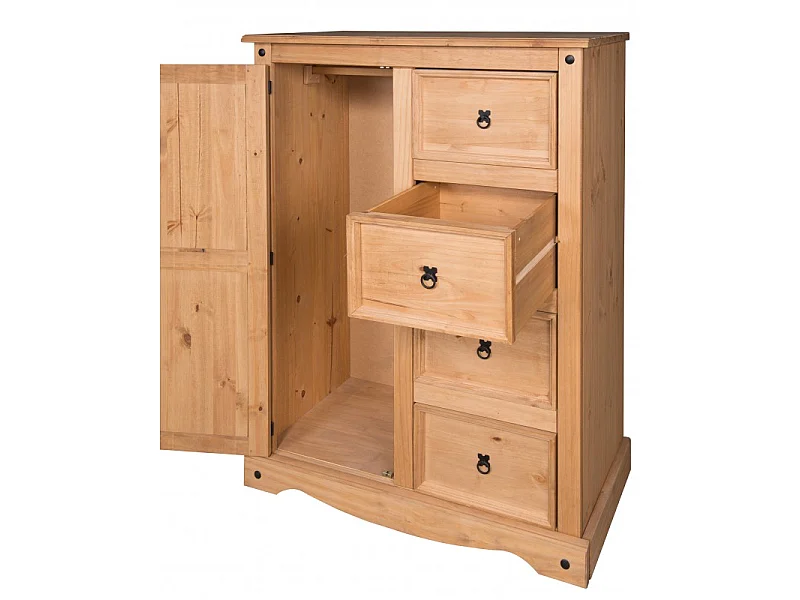 Mercers Furniture Corona Tallboy 1 Door 4 Drawer Wardrobe Small Robe Children's Solid Wood Pine Wooden with Mexican Styling