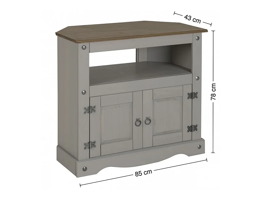 Mercers Furniture Corona Grey Wax Corner TV Unit 2 Door 1 Shelf Cabinet Stand Solid Wood Mexican Pine Wooden