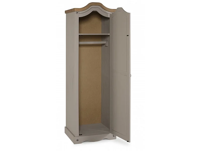 Mercers Furniture Corona Grey Wax 1 Door Wardrobe Single Robe Solid Wood Pine Wooden Bedroom with Mexican Styling