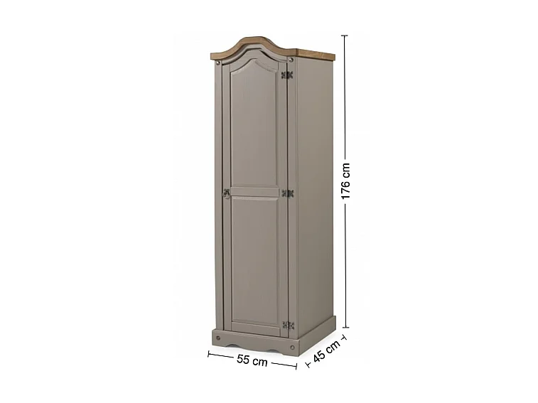Mercers Furniture Corona Grey Wax 1 Door Wardrobe Single Robe Solid Wood Pine Wooden Bedroom with Mexican Styling