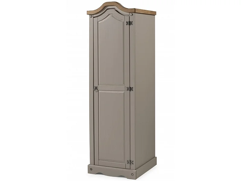 Mercers Furniture Corona Grey Wax 1 Door Wardrobe Single Robe Solid Wood Pine Wooden Bedroom with Mexican Styling