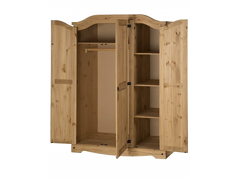 Mercers Furniture Corona 3 Door Arch Top Wardrobe Triple Robe Solid Wood Pine Wooden Bedroom with Mexican Styling