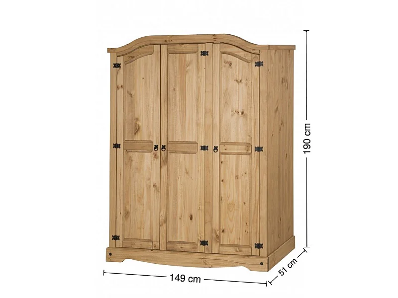 Mercers Furniture Corona 3 Door Arch Top Wardrobe Triple Robe Solid Wood Pine Wooden Bedroom with Mexican Styling