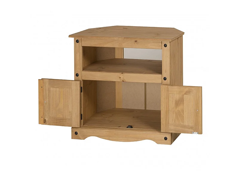 Mercers Furniture Corona Corner TV Unit 2 Door Cabinet Media Stand Solid Wood Pine with Mexican Styling Wooden