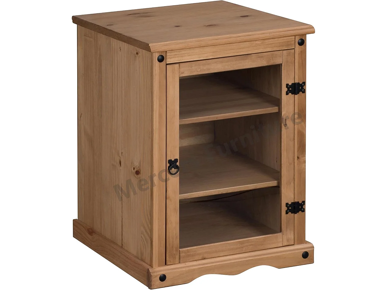 Mercers Furniture Corona Hi Fi Entertainment Unit 1 Door Glass Display Cabinet Solid Pine Mexican Wood Wooden Hifi Storage