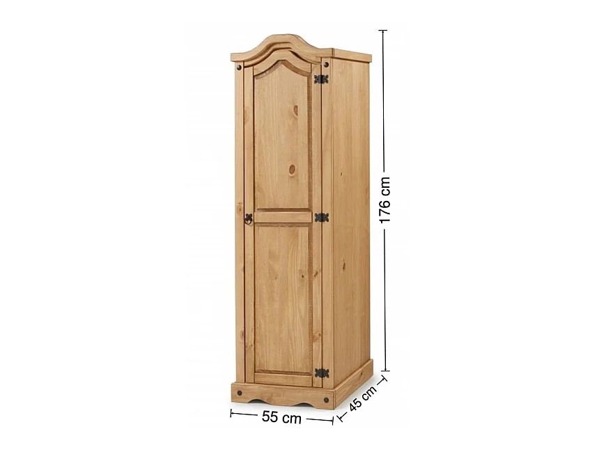 Mercers Furniture Corona 1 Door Wardrobe Arch Top Single Robe Solid Wood Pine Wooden Bedroom with Mexican Styling