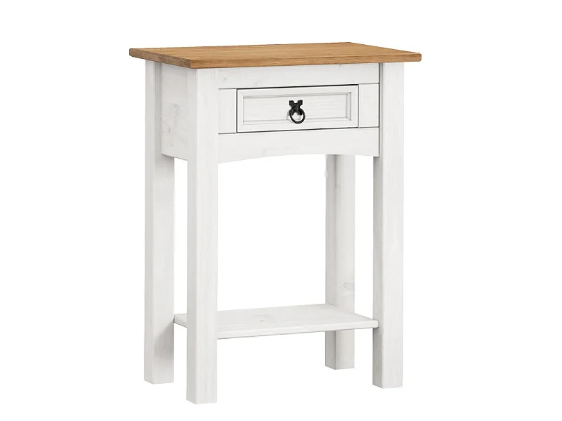 Mercers Furniture Corona White 1 Drawer Console Table 1 Shelf Hallway Side Unit Solid Wood Pine Wooden with Mexican Styling