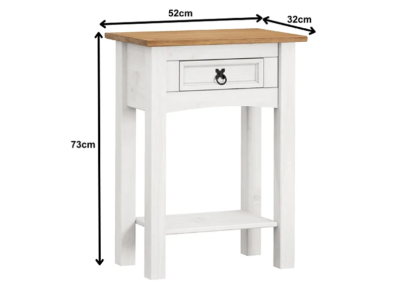 Mercers Furniture Corona White 1 Drawer Console Table 1 Shelf Hallway Side Unit Solid Wood Pine Wooden with Mexican Styling