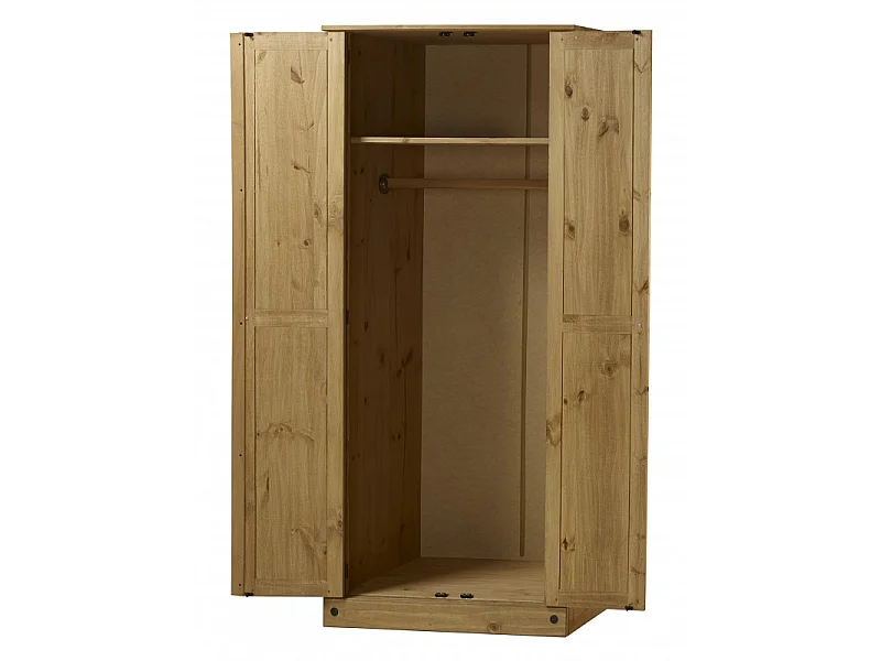 Mercers Furniture Corona Budget 2 Door 1 Shelf Wardrobe Double Robe Solid Wood Pine Wooden Bedroom with Mexican Styling