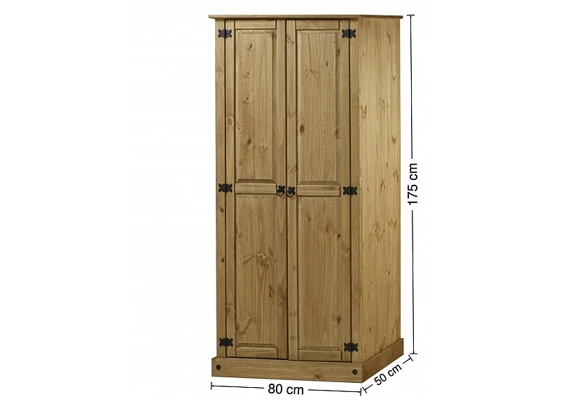 Mercers Furniture Corona Budget 2 Door 1 Shelf Wardrobe Double Robe Solid Wood Pine Wooden Bedroom with Mexican Styling