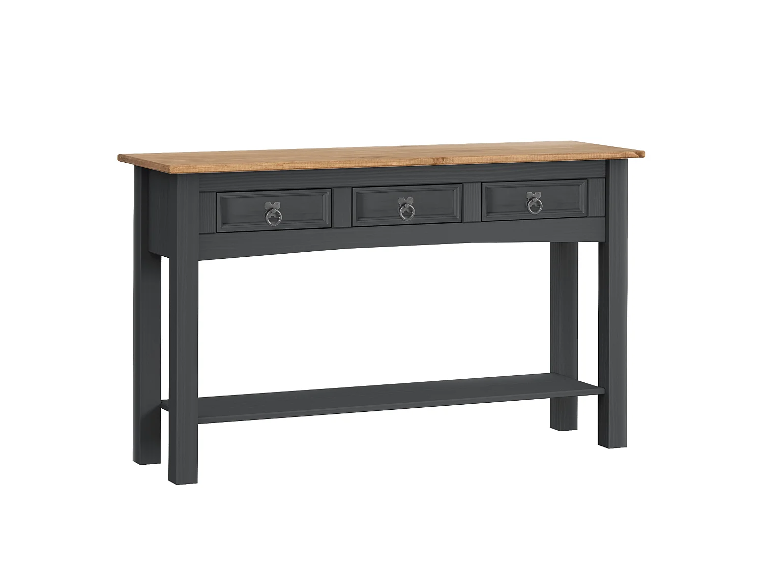Mercers Furniture Corona Charcoal 3 Drawer Console Table Hallway Stand Solid Wood Mexican Pine Wooden Dark Grey
