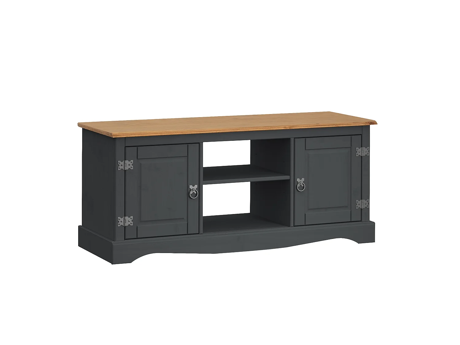 Mercers Furniture Corona Charcoal 2 Door Media Unit 1 Shelf TV Stand Television Cabinet Solid Wood Pine Wooden Dark Grey with Mexican Styling