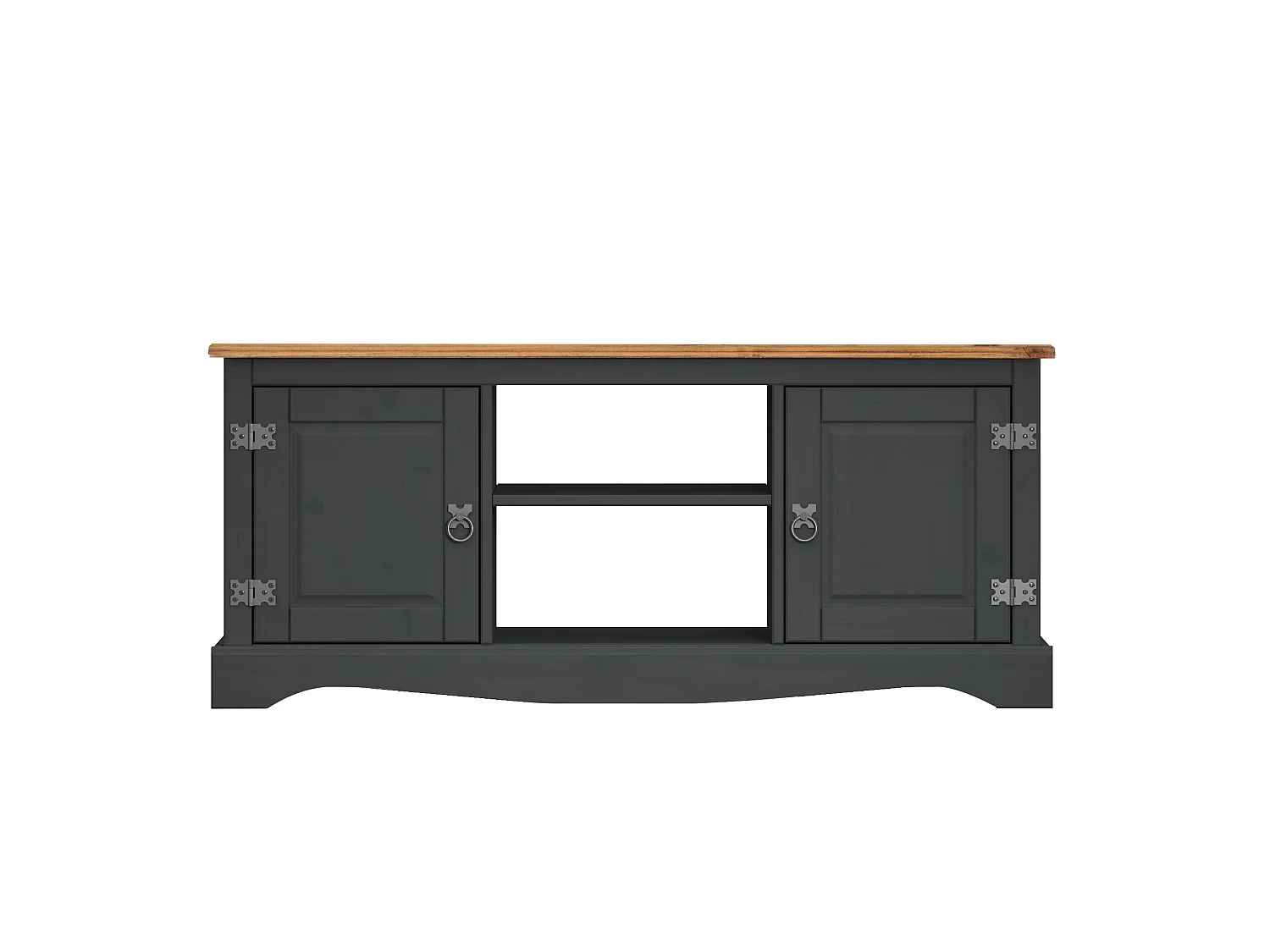 Mercers Furniture Corona Charcoal 2 Door Media Unit 1 Shelf TV Stand Television Cabinet Solid Wood Pine Wooden Dark Grey with Mexican Styling