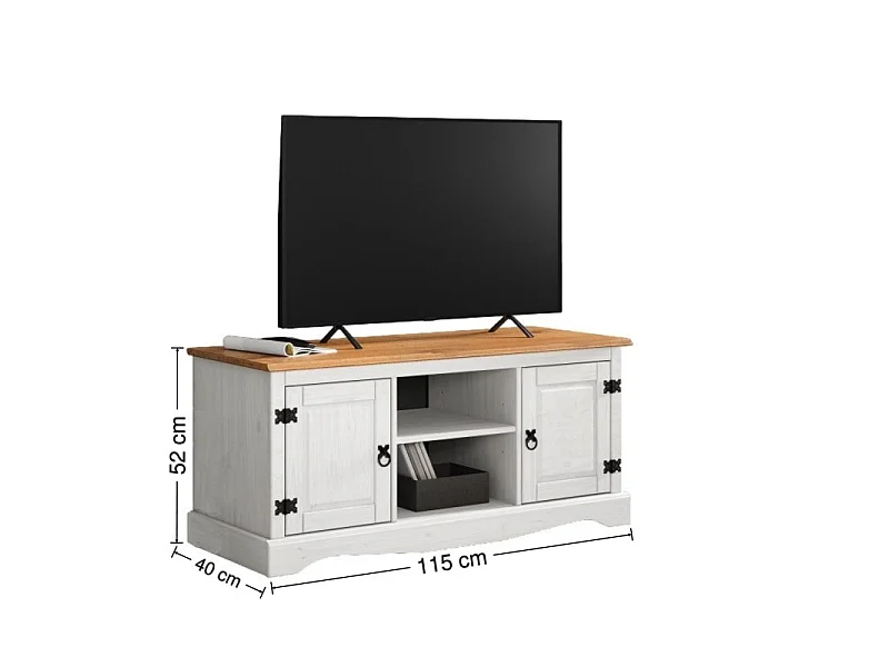 Mercers Furniture Corona White 2 Door Media TV Stand 1 Shelf Entertainment Unit Cabinet  Television Solid Wood Pine Wooden with Mexican Styling