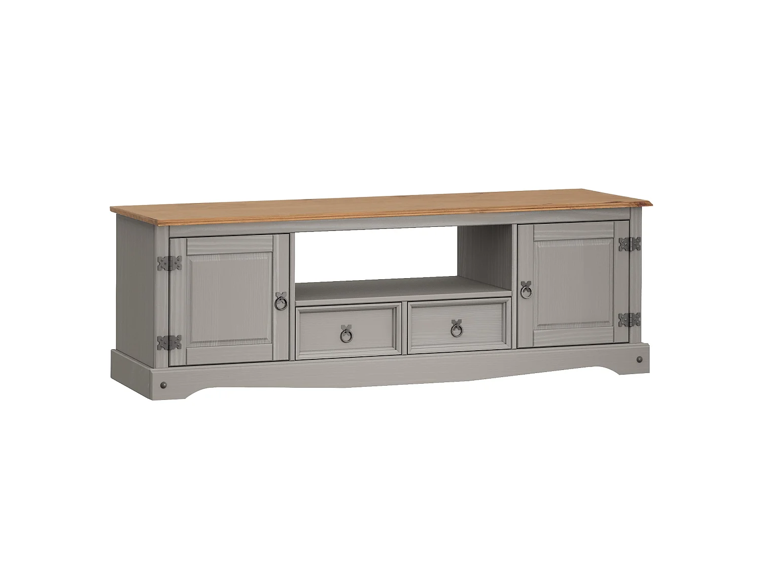 Mercers Furniture Corona Grey Wax Large Widescreen TV Unit 2 Door 2 Drawer Media Television Stand Long Wide Solid Wood Pine Wooden with Mexican Styling
