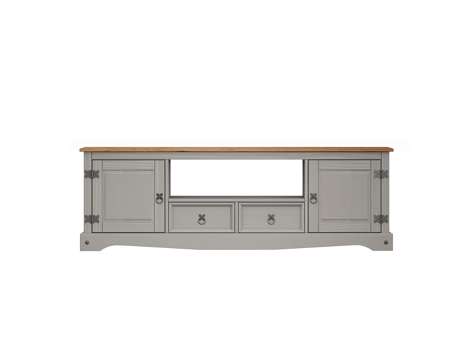 Mercers Furniture Corona Grey Wax Large Widescreen TV Unit 2 Door 2 Drawer Media Television Stand Long Wide Solid Wood Pine Wooden with Mexican Styling