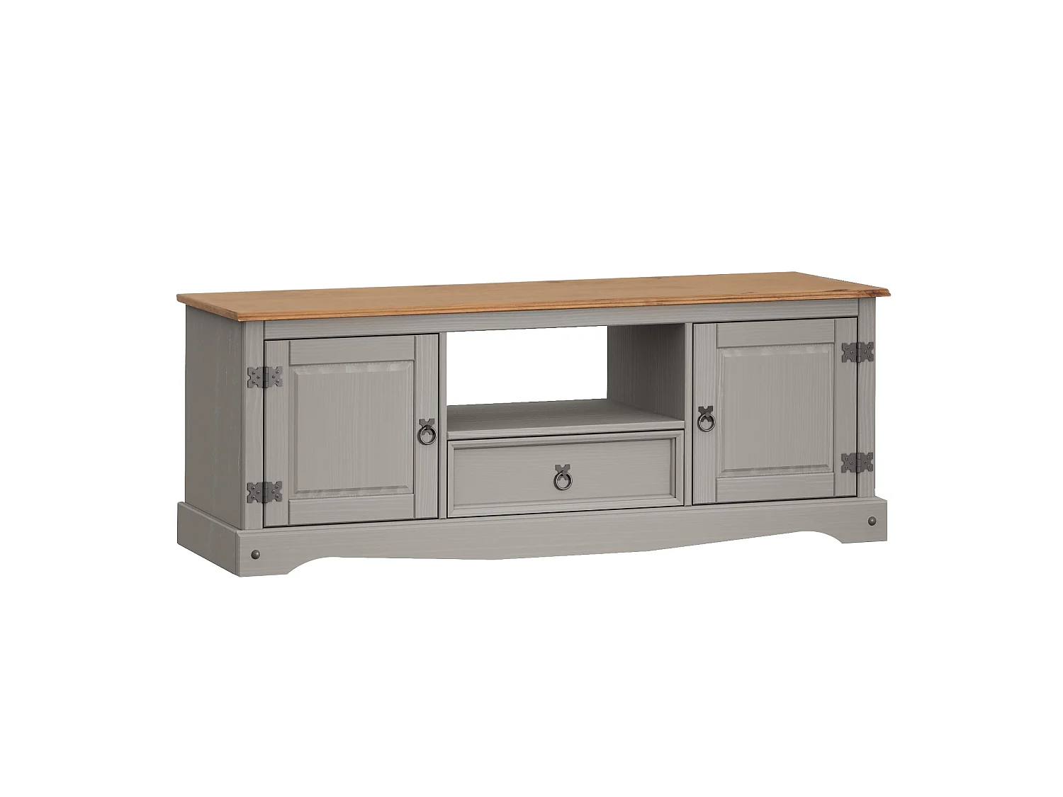 Mercers Furniture Corona Grey Wax Widescreen TV Unit 2 Door 1 Drawer Media Television Stand Solid Wood Pine Wooden Mexican Styling