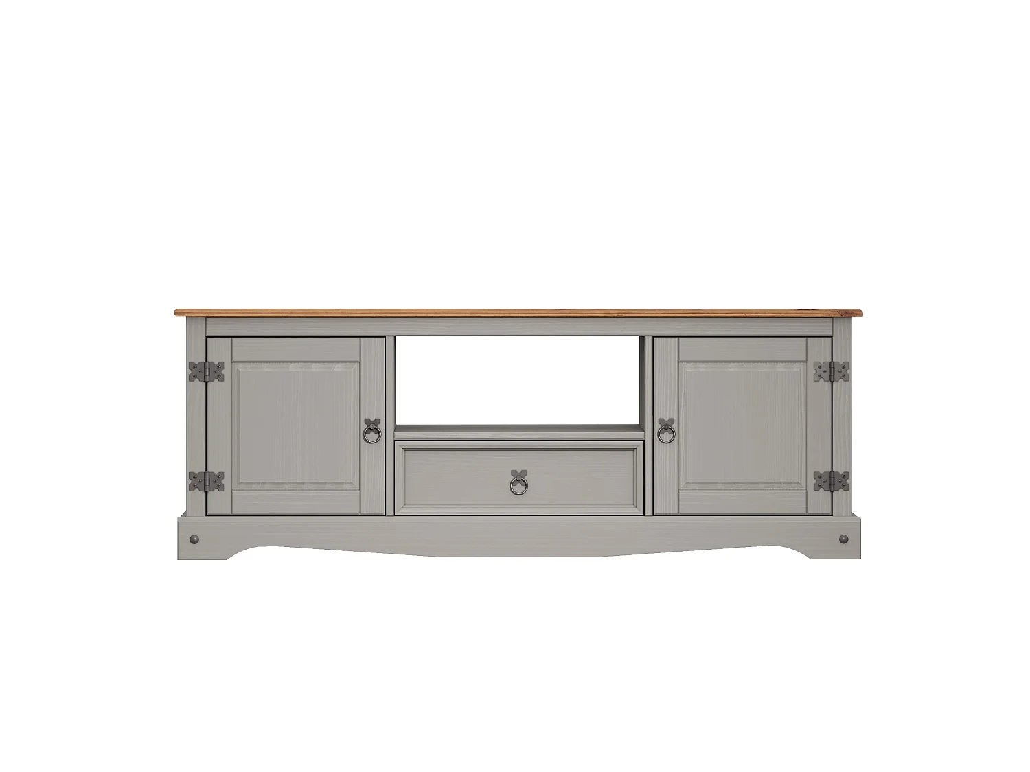 Mercers Furniture Corona Grey Wax Widescreen TV Unit 2 Door 1 Drawer Media Television Stand Solid Wood Pine Wooden Mexican Styling