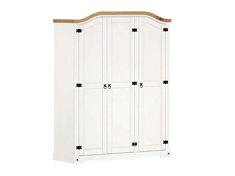 Mercers Furniture Corona White 3 Door Arch Top Wardrobe Triple Solid Wood Pine Wooden Bedroom with Mexican Styling Wooden