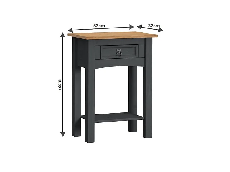 Mercers Furniture Corona Charcoal 1 Drawer Console Table Hallway Stand Solid Wood Mexican Pine Wooden Dark Grey