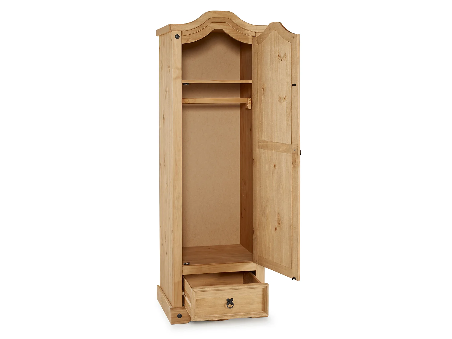 Mercers Furniture Corona 1 Door 1 Drawer Wardrobe Arch Top Single Robe Solid Wood Pine Wooden Bedroom with Mexican Styling
