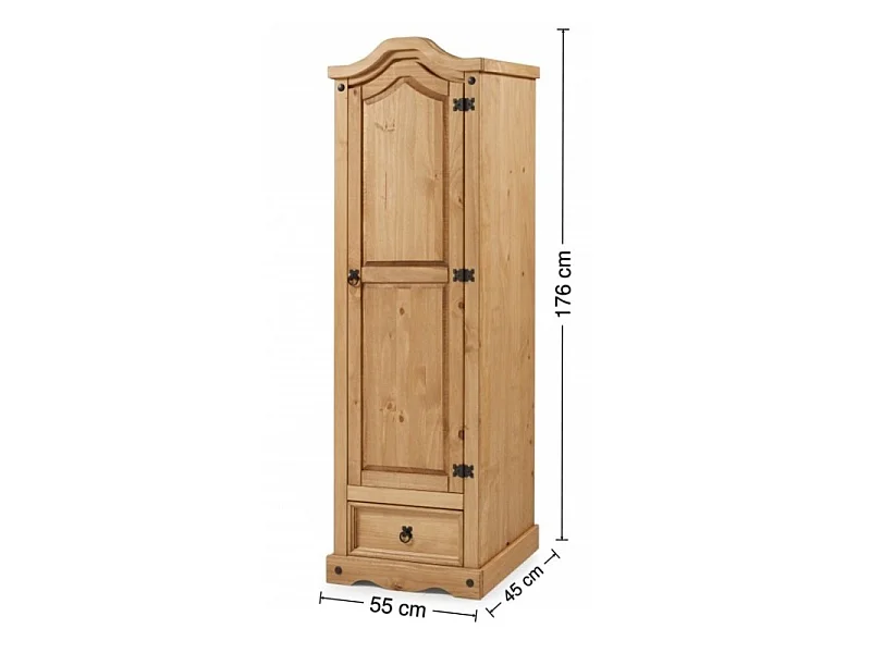 Mercers Furniture Corona 1 Door 1 Drawer Wardrobe Arch Top Single Robe Solid Wood Pine Wooden Bedroom with Mexican Styling