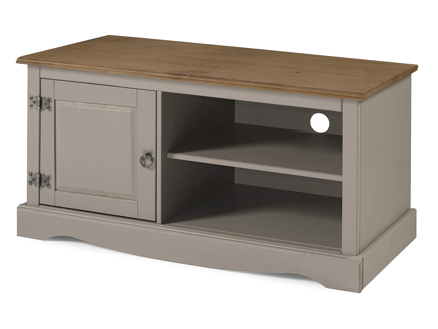 Mercers Furniture Corona Grey Wax 1 Door Media Unit 1 Shelf TV Cabinet Television Stand Solid Wood Pine Wooden with Mexican Styling