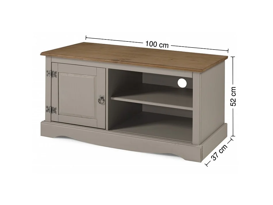 Mercers Furniture Corona Grey Wax 1 Door Media Unit 1 Shelf TV Cabinet Television Stand Solid Wood Pine Wooden with Mexican Styling