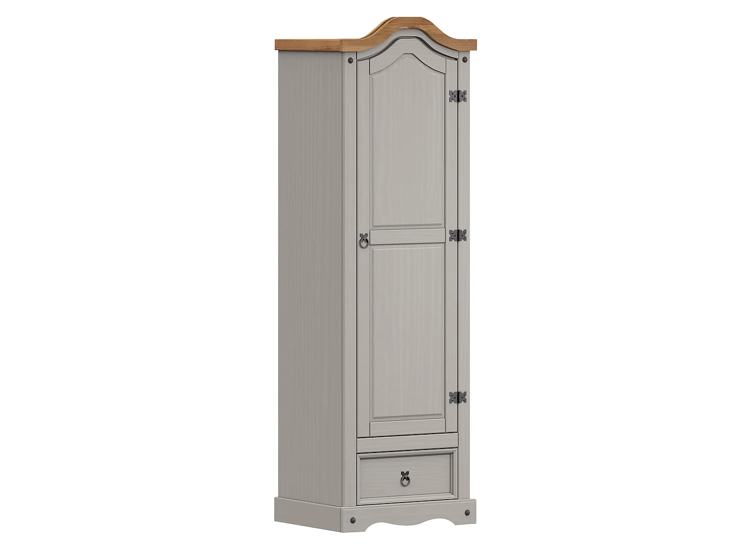 Mercers Furniture Corona Grey Wax 1 Door 1 Drawer Wardrobe Single Arch Top Robe Solid Wood Pine Wooden Bedroom with Mexican Styling