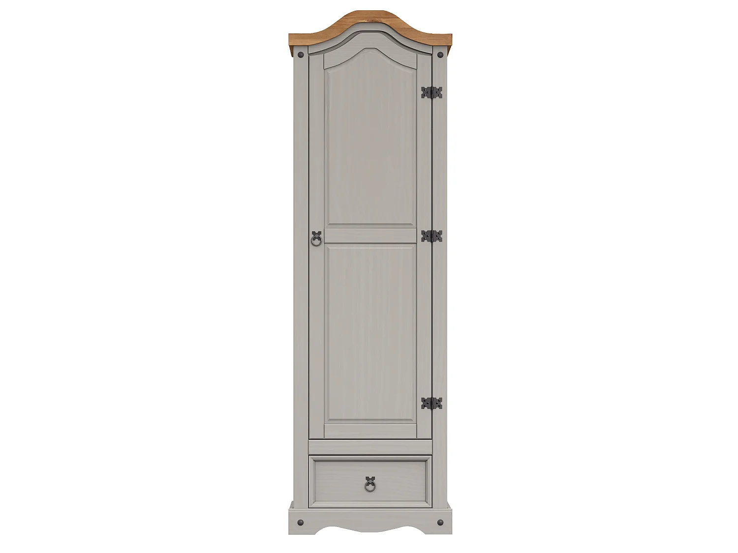 Mercers Furniture Corona Grey Wax 1 Door 1 Drawer Wardrobe Single Arch Top Robe Solid Wood Pine Wooden Bedroom with Mexican Styling