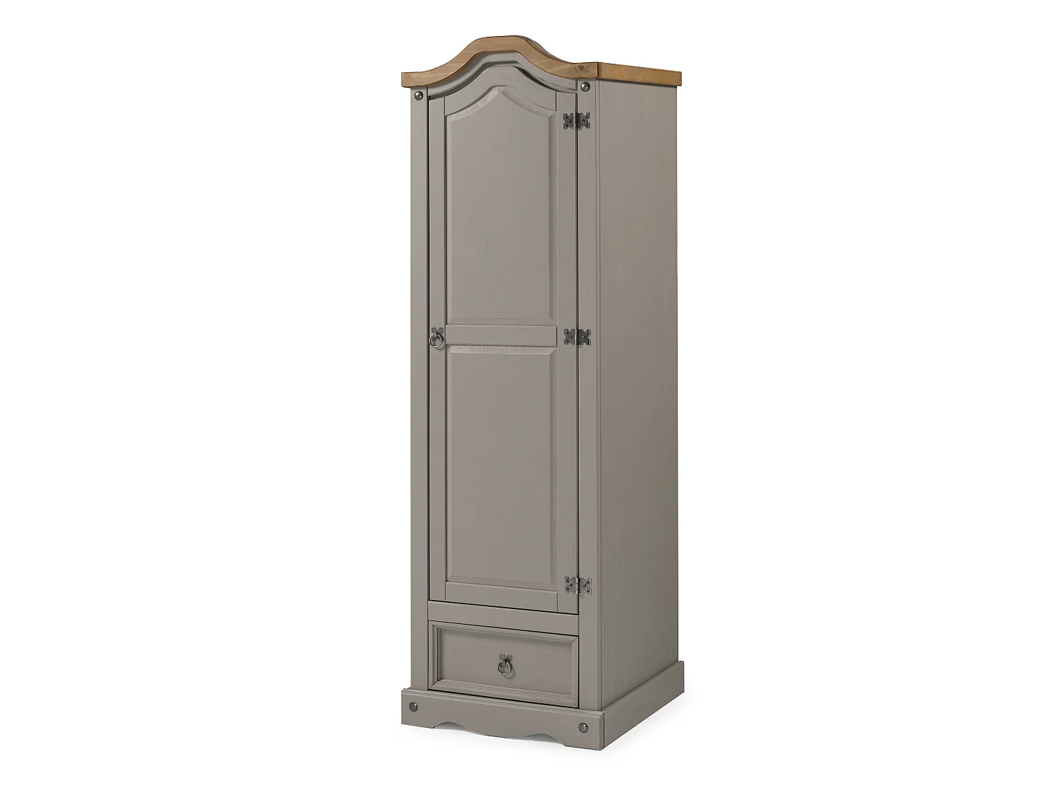 Mercers Furniture Corona Grey Wax 1 Door 1 Drawer Wardrobe Single Arch Top Robe Solid Wood Pine Wooden Bedroom with Mexican Styling