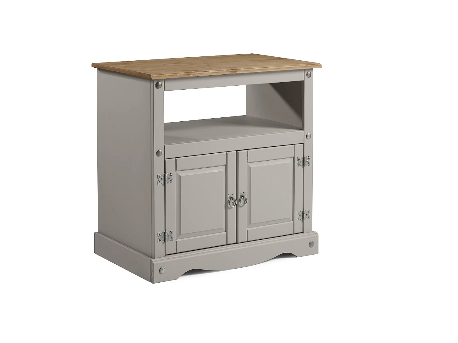 Mercers Furniture Corona Grey Wax Straight TV Unit 2 Door 1 Open Shelf Cabinet Stand Solid Wood Pine Wooden with Mexican Styling