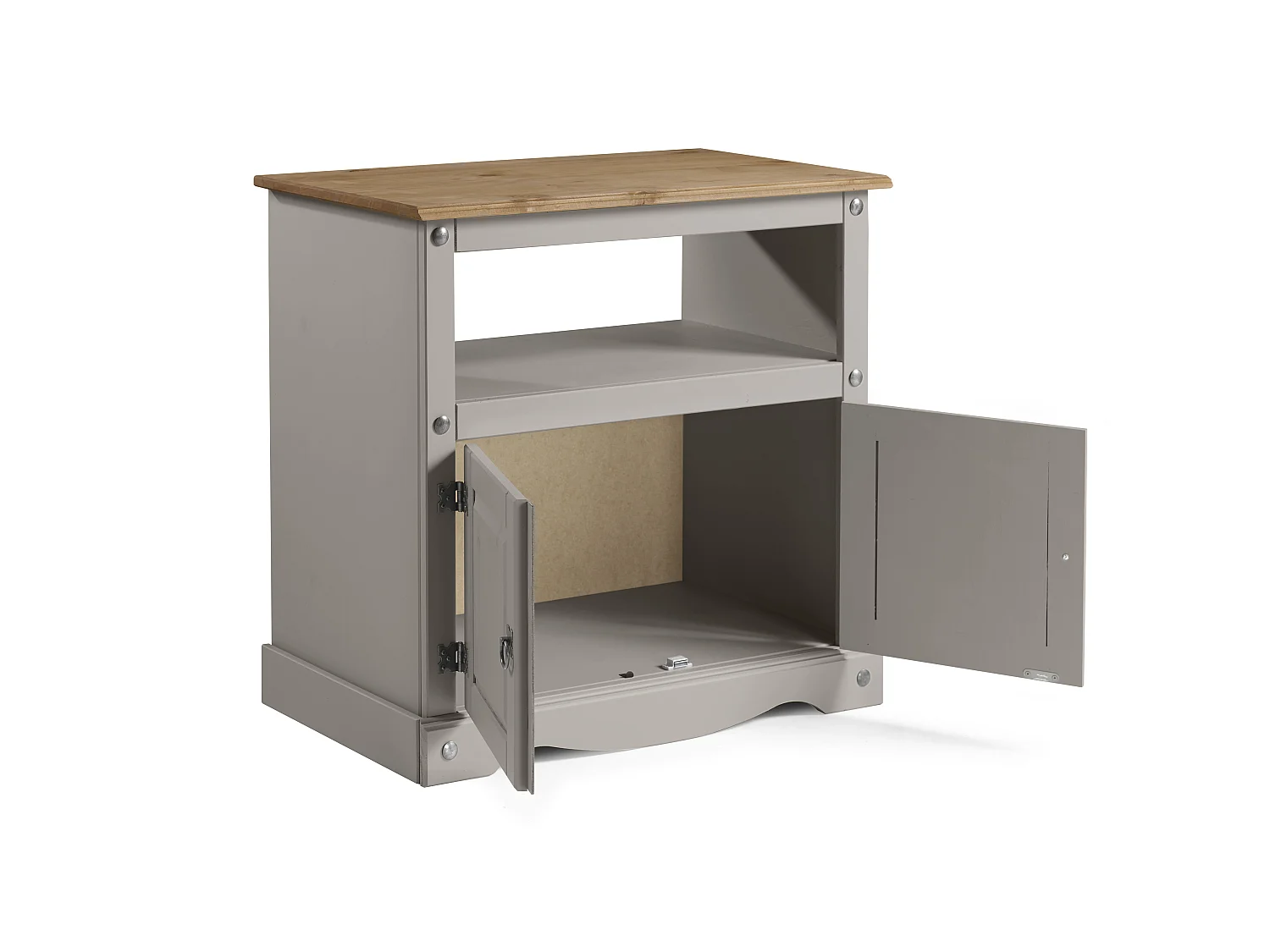 Mercers Furniture Corona Grey Wax Straight TV Unit 2 Door 1 Open Shelf Cabinet Stand Solid Wood Pine Wooden with Mexican Styling
